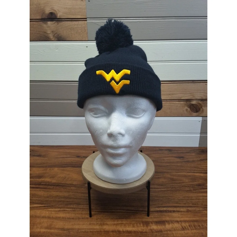 West‎ Virginia Blue Knit Youth Bennie Pom Pom Winter Hat Top Of The World